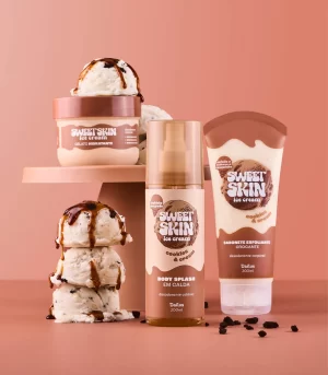 KIT TRIO COOKIES & CREAM – SABONETE ESFOLIANTE CROCANTE + GELATO HIDRATANTE + BODY SPLASH EM CALDA – SWEET SKIN ICE CREAM