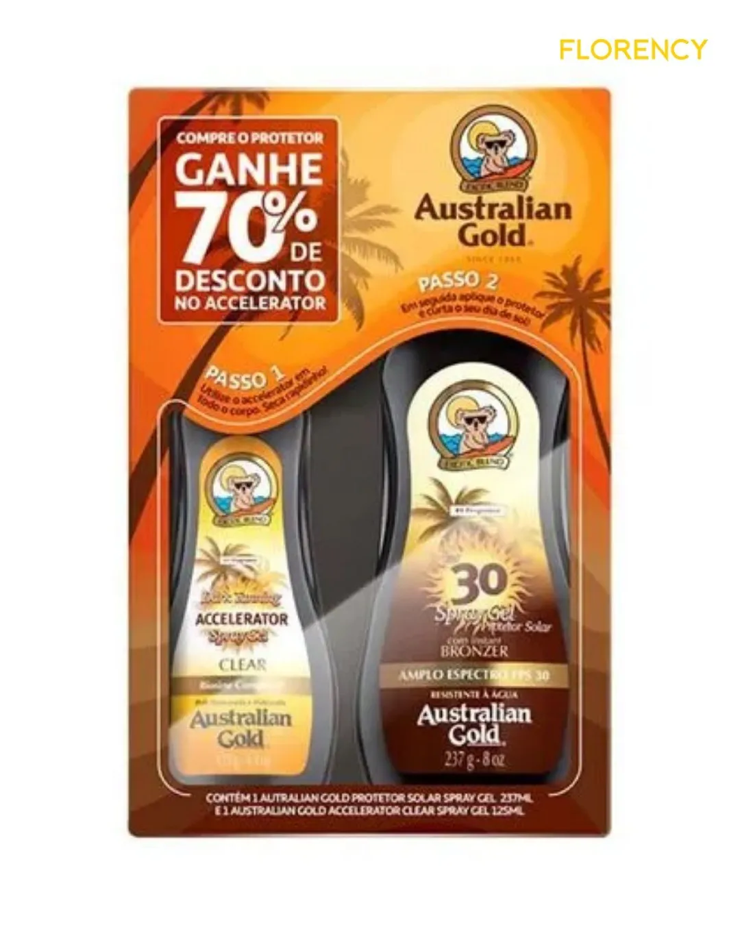 Kit Australian Gold Protetor Solar Corporal Fps30 237ml Bronzeador Dark Tanning Clear 125ml