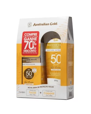 Kit Australian Gold Protetor Solar Corporal Fps50 e Protetor Solar Facial Fps50 Antipoluição 50
