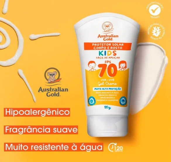 Protetor Solar Corporal Australian Gold Fps70 Kids Gel Creme 120ml - Imagem 2